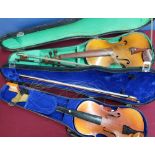 Cased Skylark violin with bow, and a Blessing violin and two bows (2)