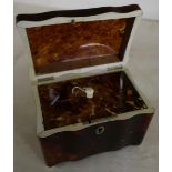 Early 19th C tortoiseshell tea caddy, with hinged lid and lift out inner cover, with turned ivory
