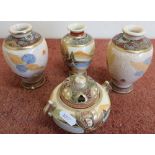 Pair of Japanese Satsuma ware vases, similar sensor jar and vase (4)