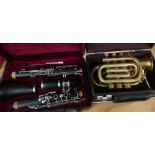 Cased Bessons & Co brass cornet and a cased clarinet (2)