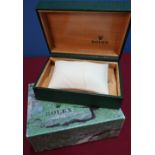 Rolex Oyster leather bound and wooden lined watch box and outer card case (no watch)