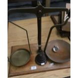 Pair of early - mid 20th C brass balance scales by S. Parsons Bradford, with a set of graduating