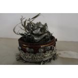 Unusual 19th/20th C Chinese wedding hat. White metal bird nest detail and embossed panel to the