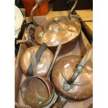 Extremely large Victorian copper kettle, various other copper kettles, pans, bed-warming pans etc