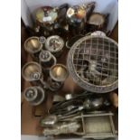 Selection of various plated ware, decorative figures etc in one box