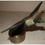 Gold painted bronze car mascot in the form of a cock pheasant in flight (height 12cm)