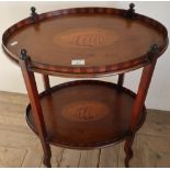 A Edwardian mahogany inlaid oval two tier occasional table (56cm x 38cm x 72cm)