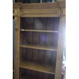 Rustic pine four tier open bookcase with panelled detail (92cm x 43cm x 191cm)