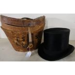 Victorian top hat by Tress & Co London, Sydney and Calcutta (height 16cm), with leather travelling