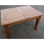 Modern light oak rectangular extending dining table on square supports (125cm x 90cm x 78cm) (plus