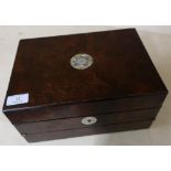 Victorian walnut combination work box and writing slope with hinged lift up lid, lift out fitted