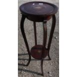 Art Nouveau mahogany inlaid two tier jardiniere stand (height 98cm)