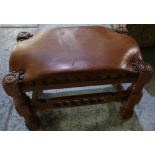 Oak rectangular leather top footstool