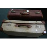 Canvas and leather bound vintage suitcase and another case (2)