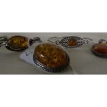 Modern silver and amber bracelet, another silver bracelet, pendant and brooch (4)