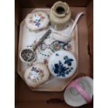 Victorian dressing table tray, two matching lidded jars and a small selection of decorative ceramics