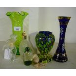 Selection of various Studio glassware including mottled glass vase, scent bottles, paperweight