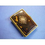 19th C Tortoiseshell and gilt metal inlaid rectangular card case with locking clasp ans silk lined