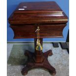 19th C mahogany teapoy on octagonal column and four turned supports (39cm x 33cm x 78cm)