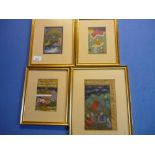Four framed and mounted artworks of various scenes