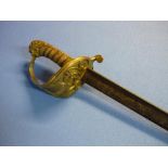 Victorian Naval Officers sword with unusual 30 inch semi curved blade with two third pipe back