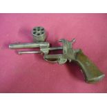 Belgium six shot pin-fire revolver with octagonal barrel, folding trigger and two piece wooden grips