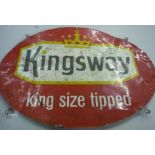 Aluminium oval advertising sign for Kingsway king sized Tipped Cigarettes (67cm x 50cm)