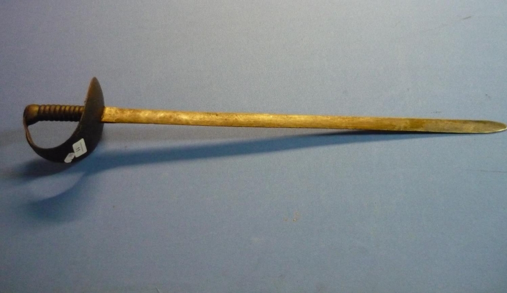 19th C Naval cutlass with 20 inch 1/4 straight blade with blunted end, stamped with crowned 53 and