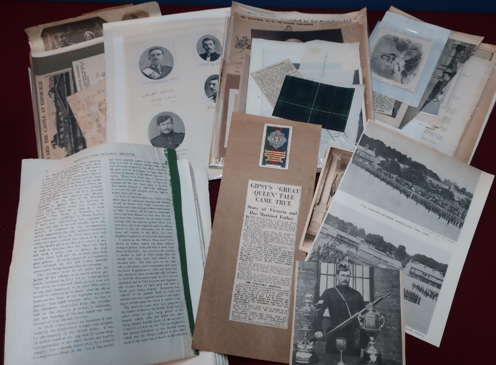 Box containing a quantity of Victorian and later military ephemera, research materials, prints,