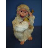 French 19th/20th C Roullet and Decamps clockwork automaton, papier-mache and animal fur monkey (