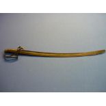 18th/19th C military hanger type sword with 25 inch curved single fullered blade (missing point)