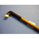 Late Victorian bamboo walking cane with ebony & ivory grip in the shape of a horses hoof (length