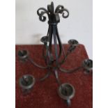 Baronial style wrought metal six branch centre light fitting
