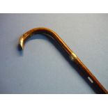 Victorian Birmingham silver hallmarked collared and tipped walking stick (length 92cm)