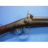 19th C percussion cap double barrelled sporting gun with 25 1/2 inch damascus barrels, the lock