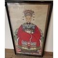 Late 19th C Chinese scroll ancestral watercolour portrait, framed and mounted in faux bamboo - Image 3 of 3