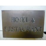 Rectangular brass wall plaque 'Hotel & Restaurant' (30.5cm x 20cm)