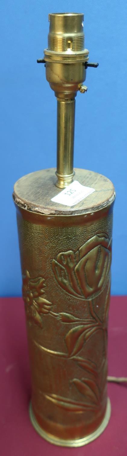 Trench art 1917 18pr shell with floral pattern converted to a table lamp