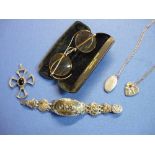 Cased vintage pair of Tortoiseshell rimmed spectacles, a silver hallmarked necklace and Art Deco