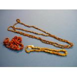Collection of three of amber bead necklaces including two natural state amber necklaces and one