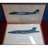 Pair of framed paintings of military aircraft including a RAF Canberra and a RAF Buccaneer (2)