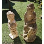 Composite stone garden ornament of a seated naked lady and another of a cherub (2)