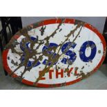 Enamel double sided ESSO ETHYL oval advertising sign (98cm x 64.5cm) (A/F)