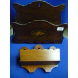 Mahogany wall pocket and another wall mounted mahogany inlaid rack (2)