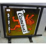 Twin sided Camerons Beer advertising sign with wall mounting brackets (59cm x 62cm including