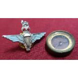 c.WWII escape type compass and a modern paras lapel badge