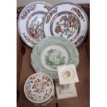 Leeds Pottery Creamware candlestick and various other 19th C and later ceramics in one box