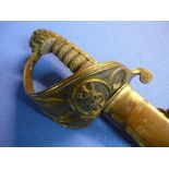 Victorian Naval Officers sword with 30 inch slightly curved single broad fullered blade with