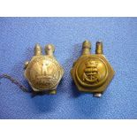 Two trench art style lighters, one mounted with Royal naval buttons, the other with an american