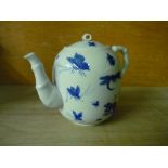Chinese blue & white porcelain teapot with faux bamboo spout and handle, decorated with various